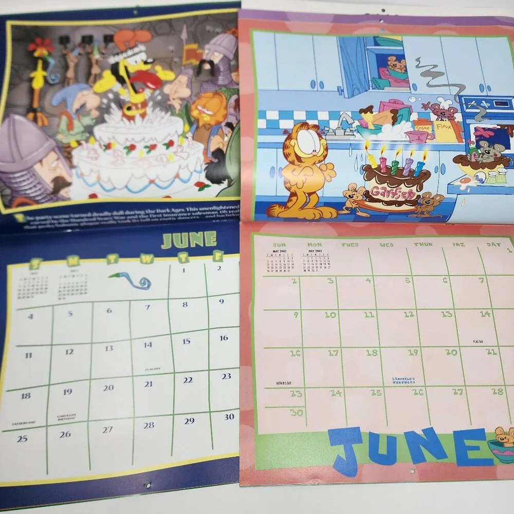 Lot of 2 Vtg 2000 & 2002 Garfield the Cat Wall Calendars 13